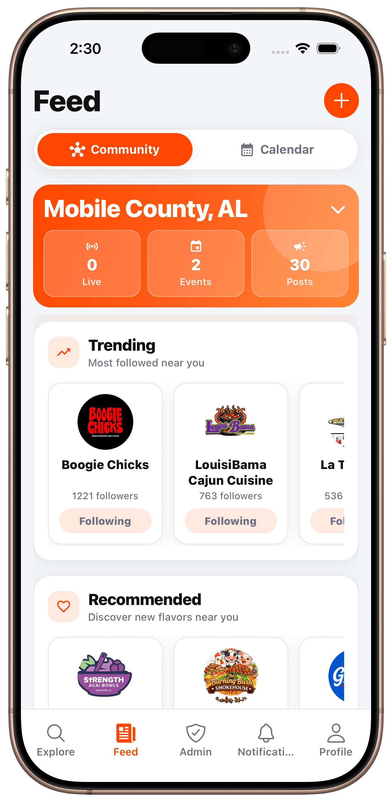 OpenTruck feed with trending local food trucks