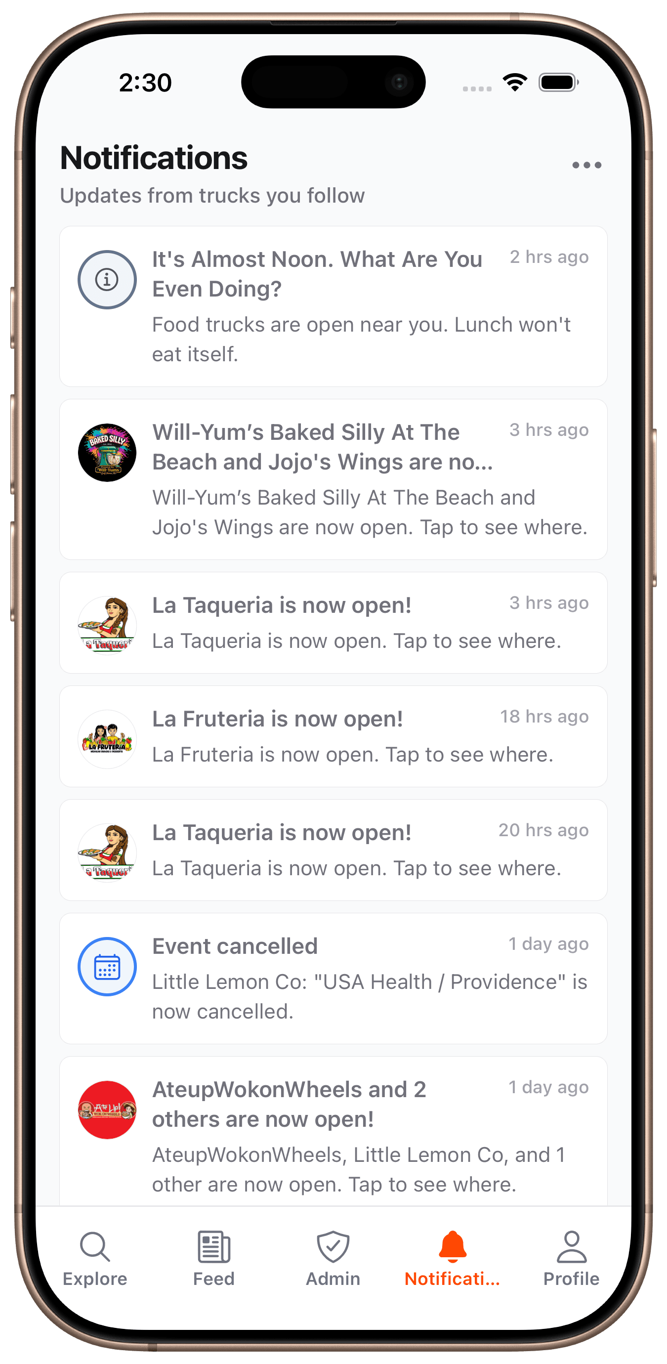 OpenTruck notifications when favorite trucks go open